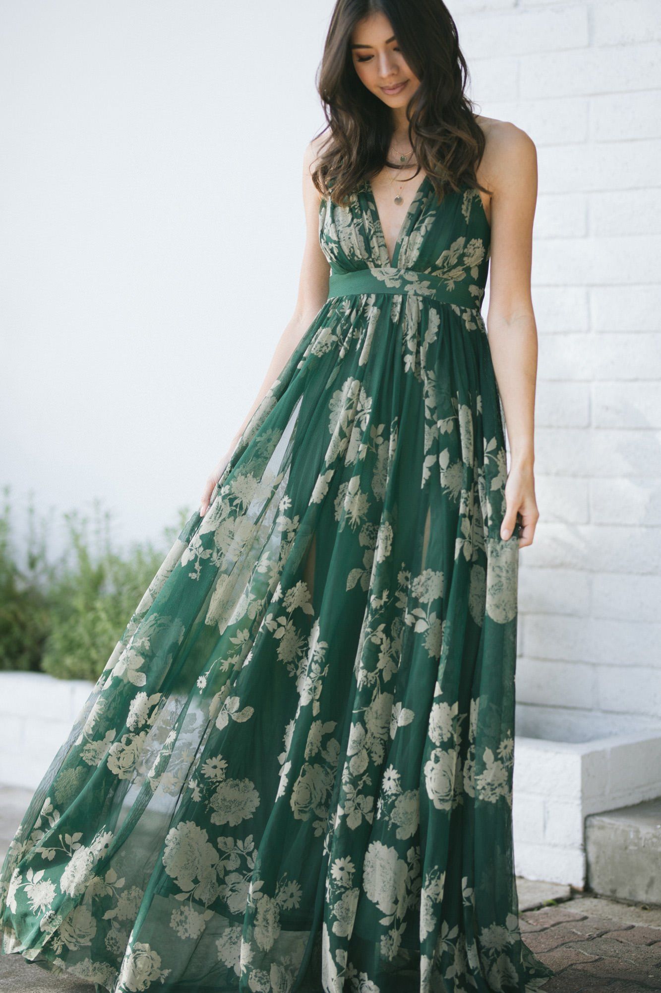 green floral maxi dress